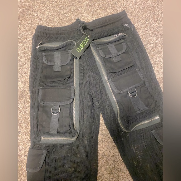 Black - fishnet mesh cargo utility jogger pants - Picture 2 of 3